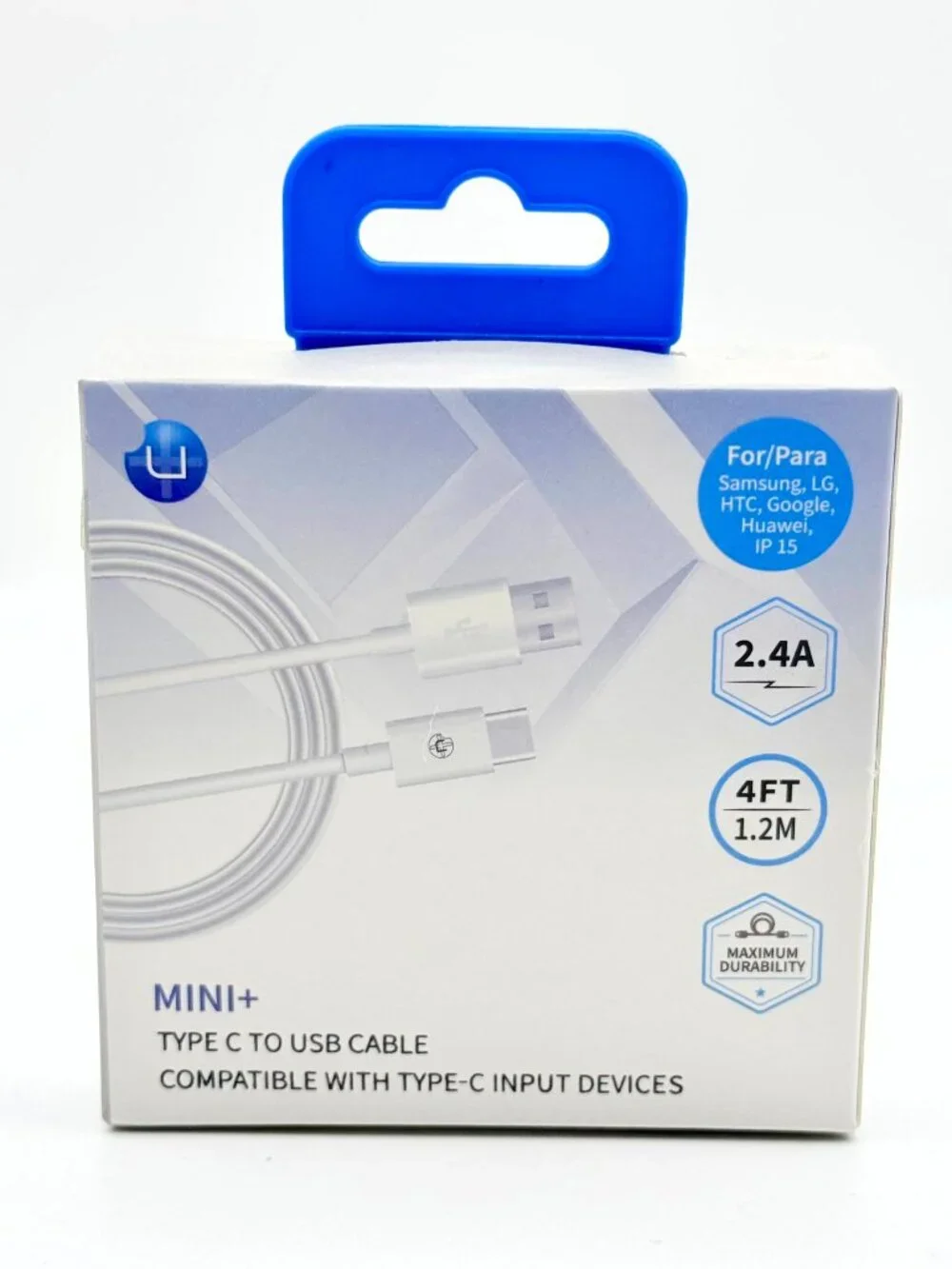 1 Mini+ Type C USB Cable Compatible With Type c Input Devices - 4ft - 2.4Amp